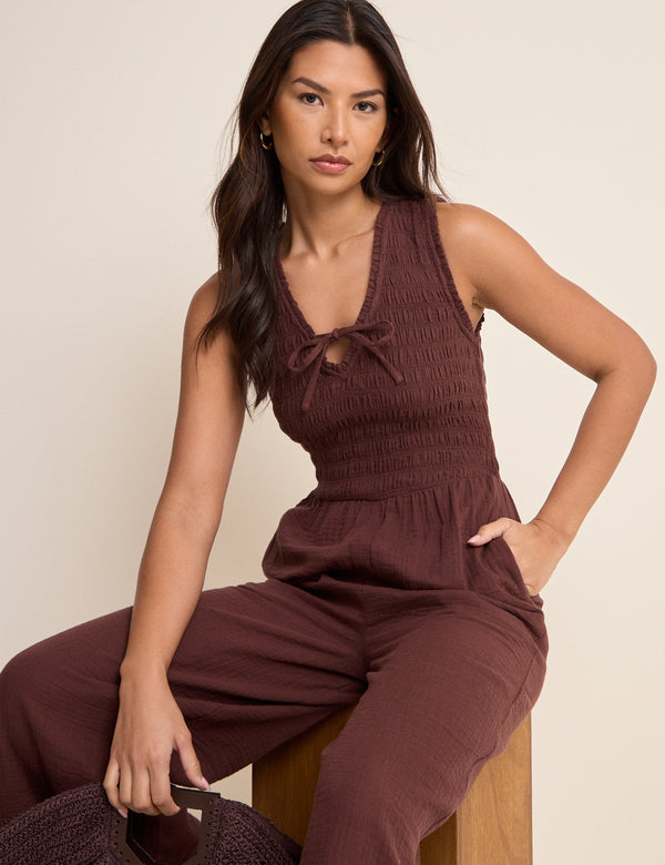 Brown Ruched Jayda Jumpsuit