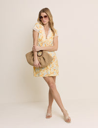 Yellow Floral Lace Trim Aida Mini Dress