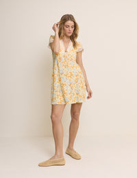 Yellow Floral Lace Trim Aida Mini Dress
