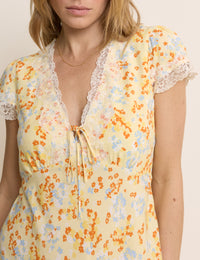 Yellow Floral Lace Trim Aida Mini Dress