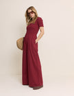 Red Shirred Wide Leg Zita Jumpsuit