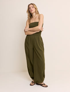 Khaki Shirred Bandeau Carly Jumpsuit