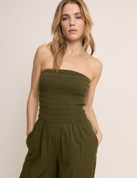 Khaki Shirred Bandeau Carly Jumpsuit