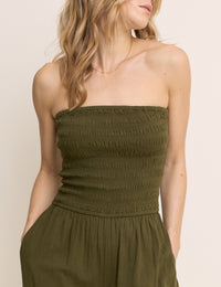 Khaki Shirred Bandeau Carly Jumpsuit