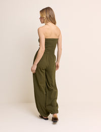 Khaki Shirred Bandeau Carly Jumpsuit