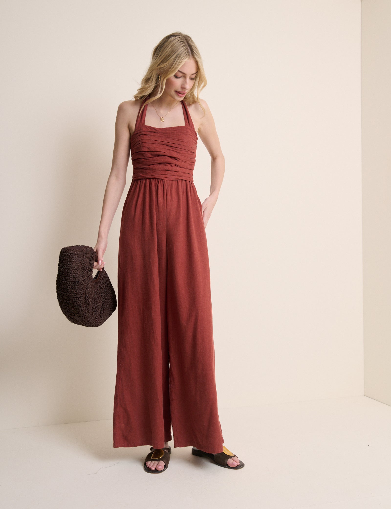 Red Halterneck Lilah Wide Leg  Jumpsuit