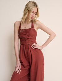 Red Halterneck Lilah Wide Leg  Jumpsuit