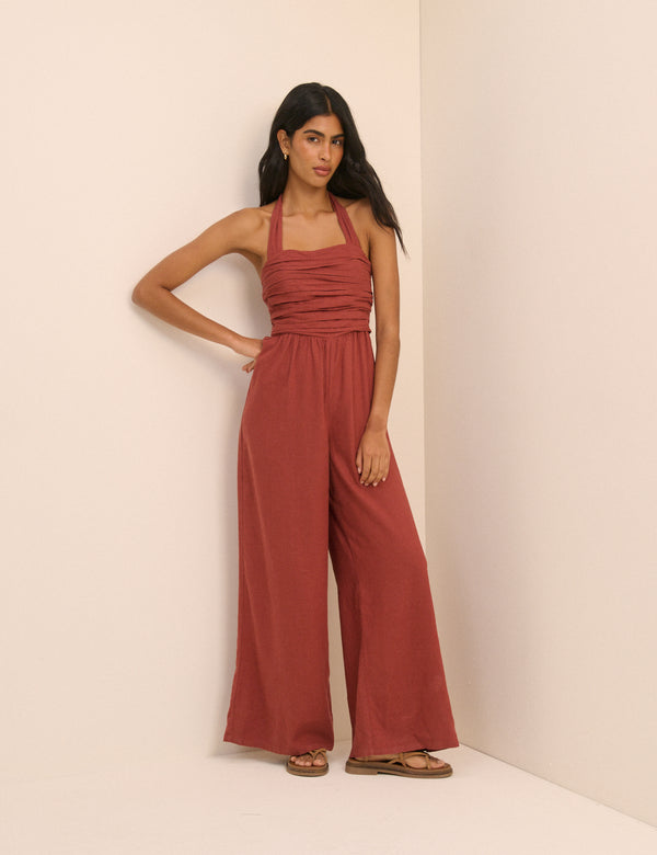 Red Halterneck Lilah Wide Leg Jumpsuit