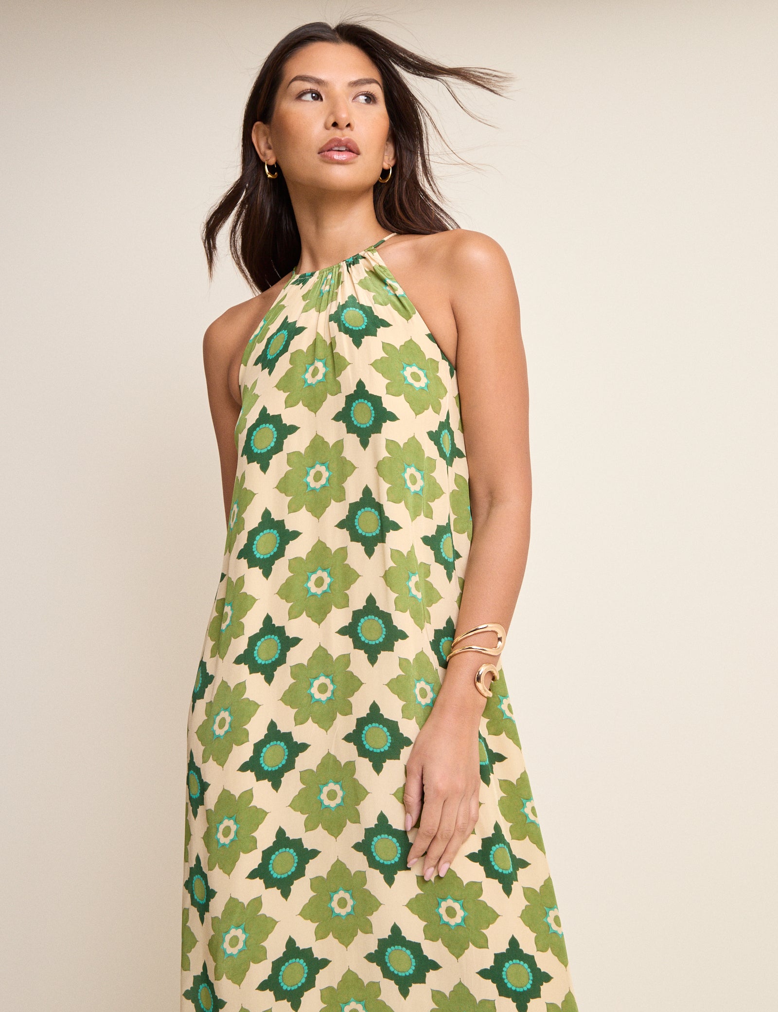 Green Floral Halterneck Sara Midi Dress