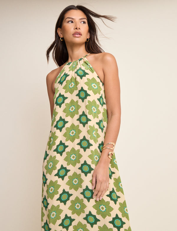 Green Floral Halterneck Sara Midi Dress