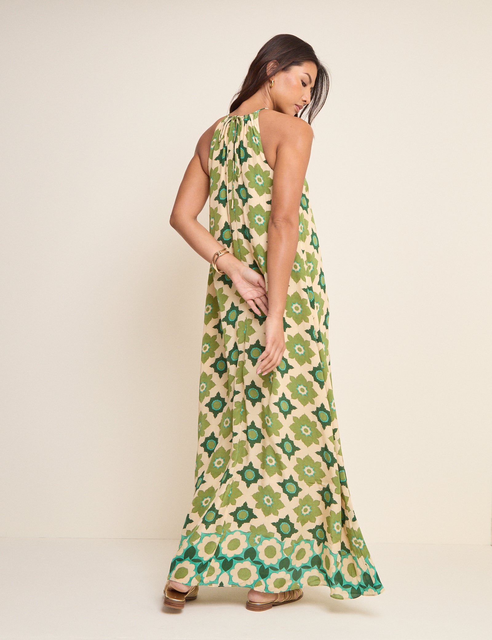 Green Floral Halterneck Sara Midi Dress