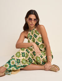 Green Floral Halterneck Sara Midi Dress