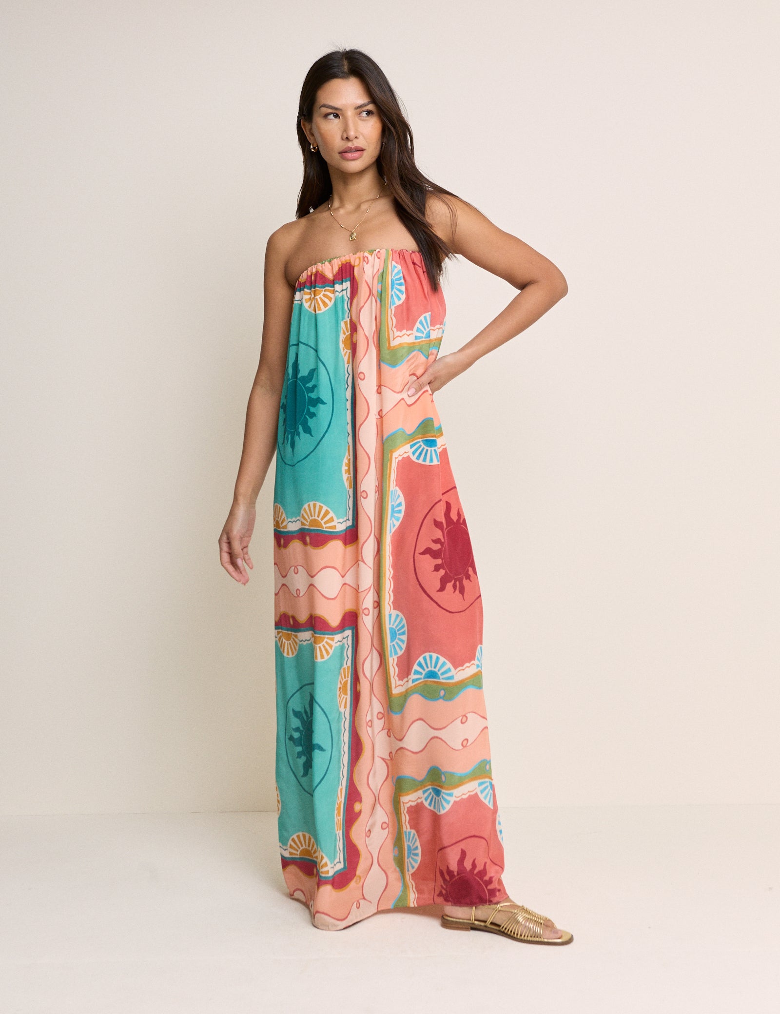 Coral Print Bandeau Myla Maxi Dress
