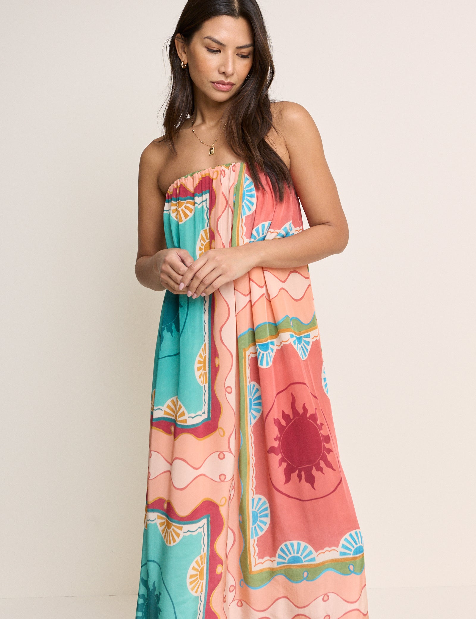Coral Print Bandeau Myla Maxi Dress