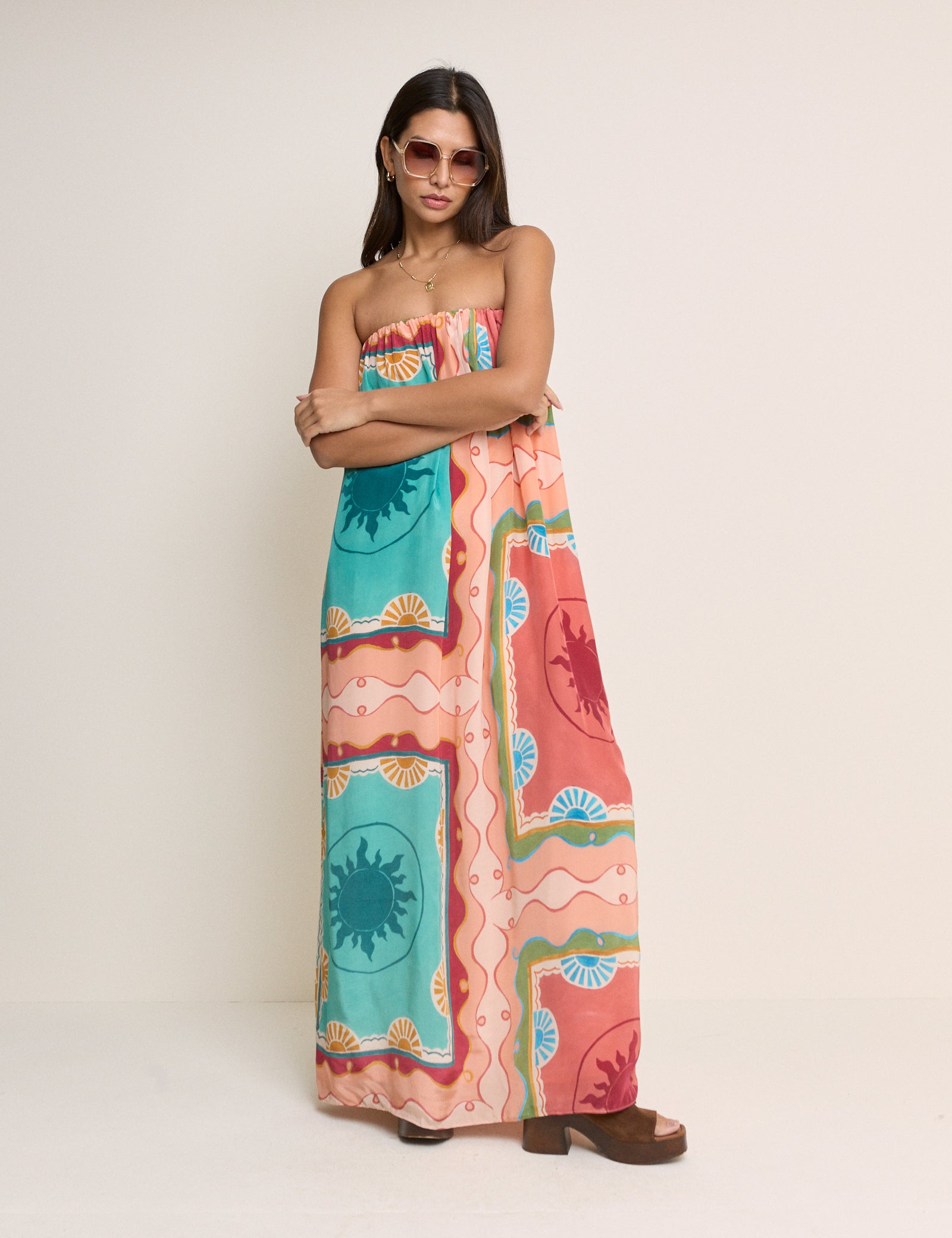 Coral Print Bandeau Myla Maxi Dress