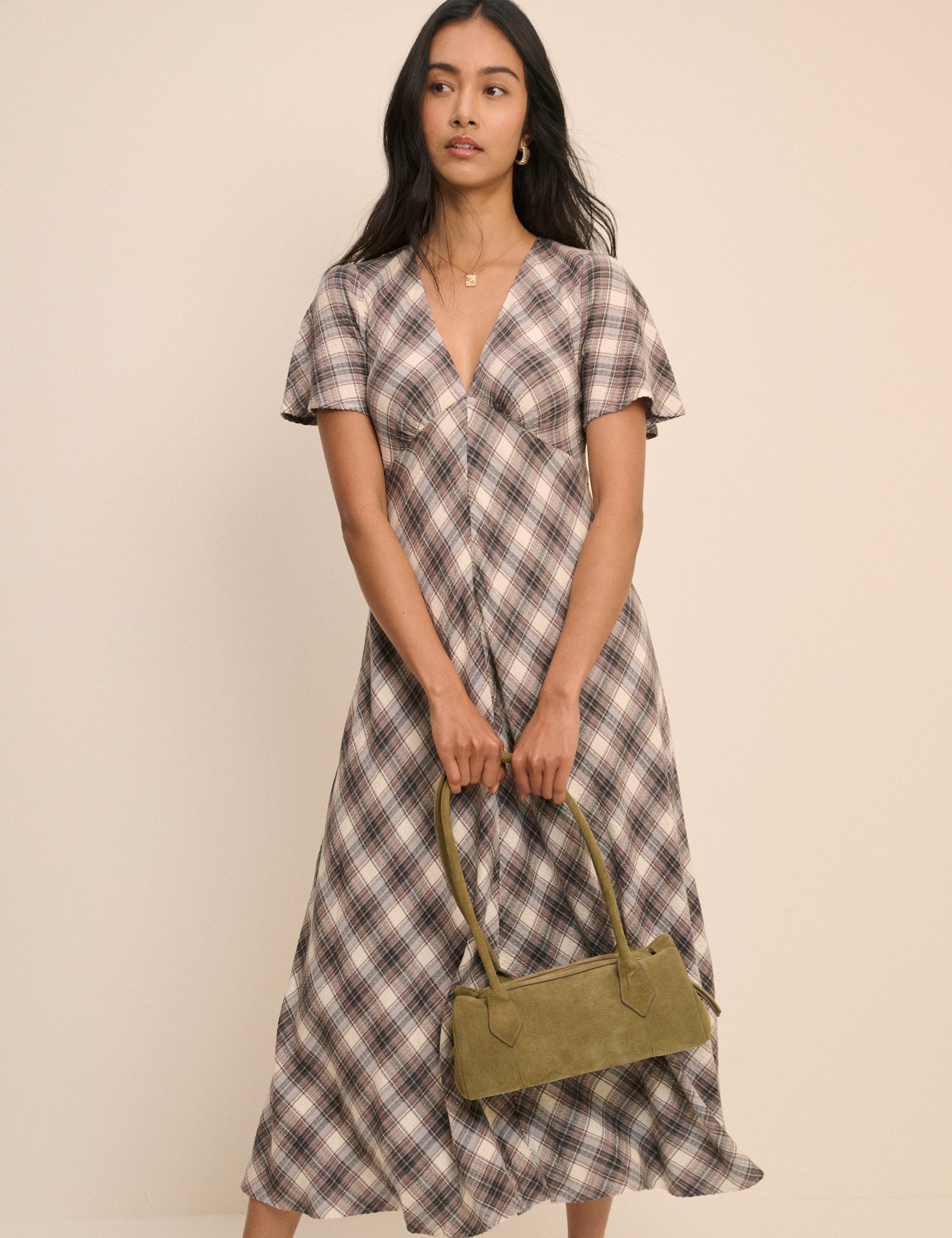 Khaki Structured Shoulder Bag