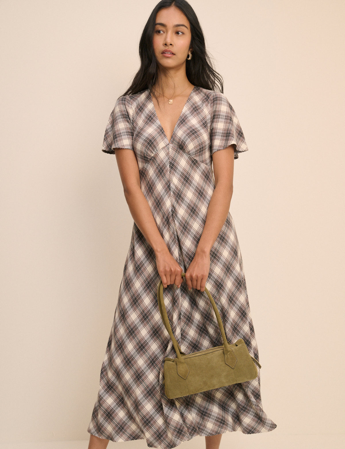 Khaki Structured Shoulder Bag