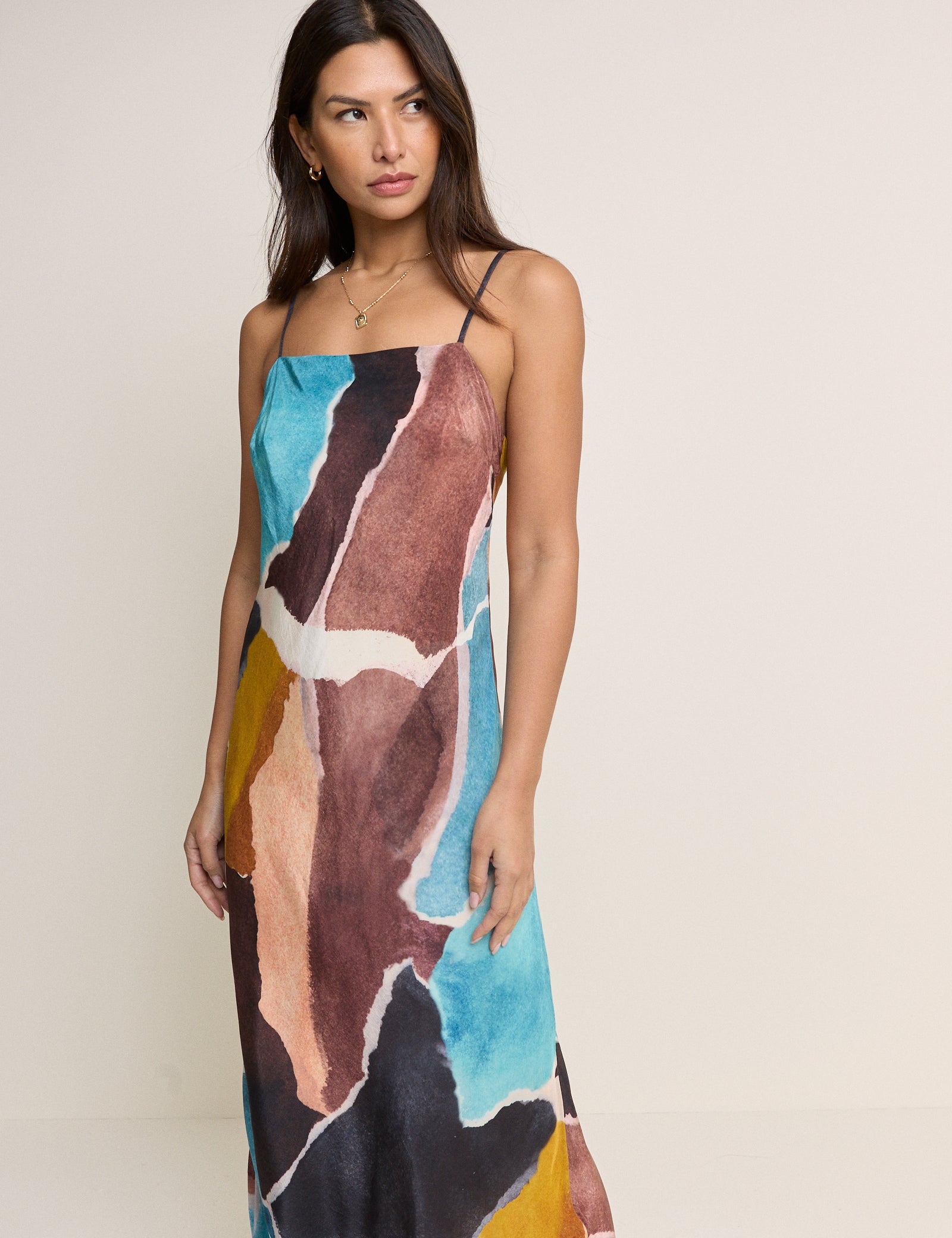 Brown Strappy Abstract Print Darcie Midi Dress
