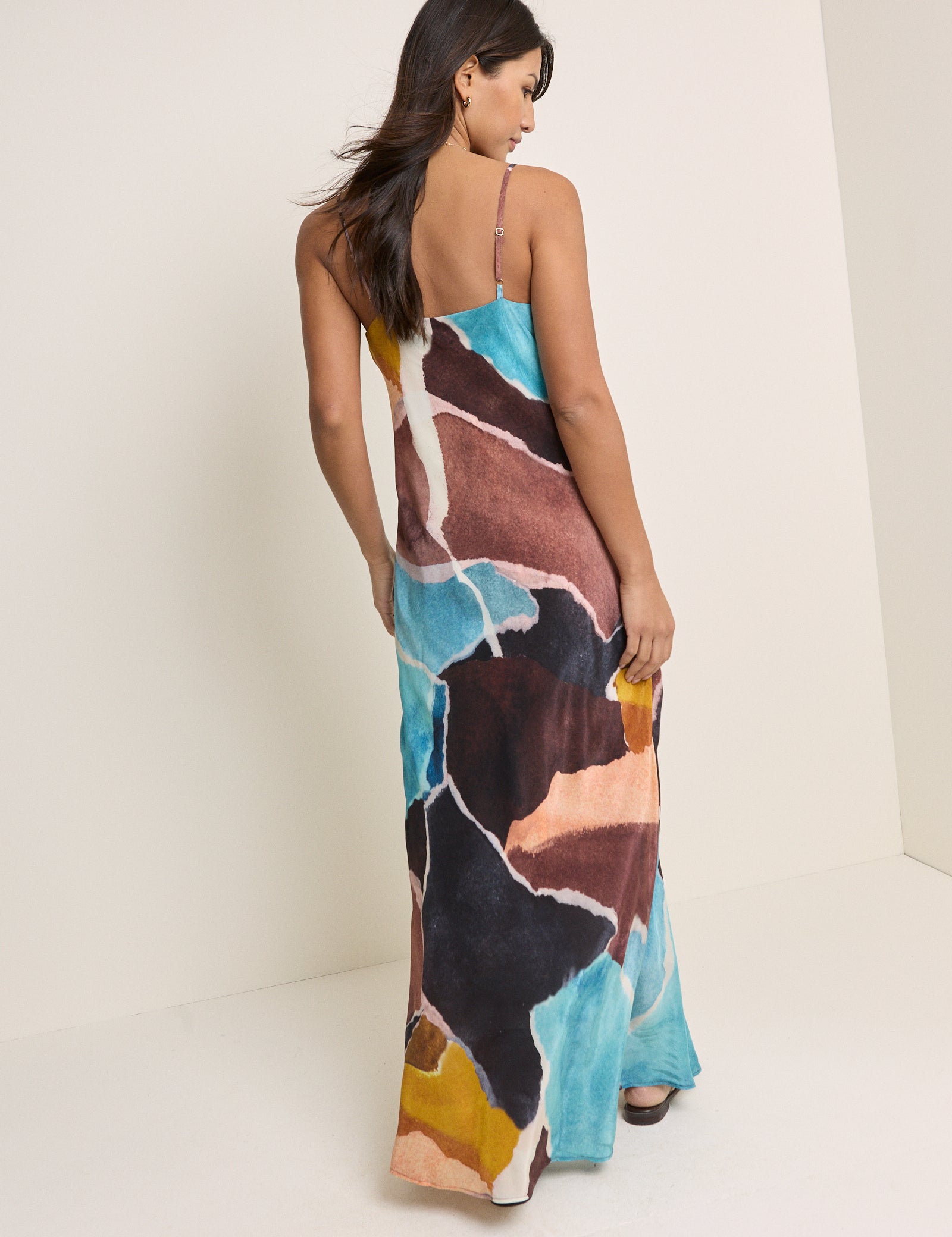 Brown Strappy Abstract Print Darcie Midi Dress