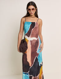 Brown Strappy Abstract Print Darcie Midi Dress