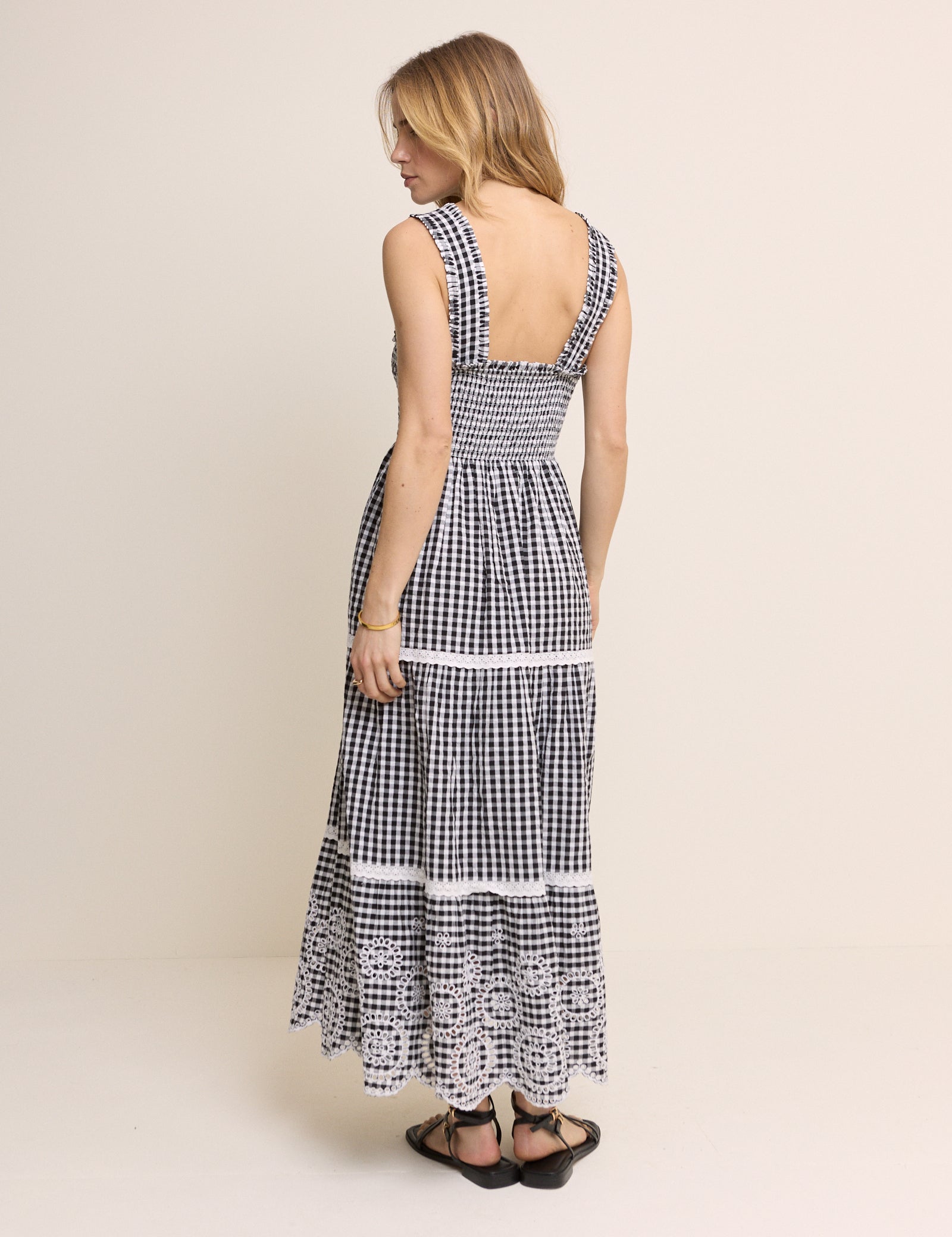 Black Gingham Shirred Tiered Darla Maxi Dress