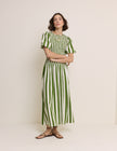 Green Striped Shirred Drop Waist Amanda Midi Dress