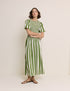Green Striped Shirred Drop Waist Amanda Midi Dress