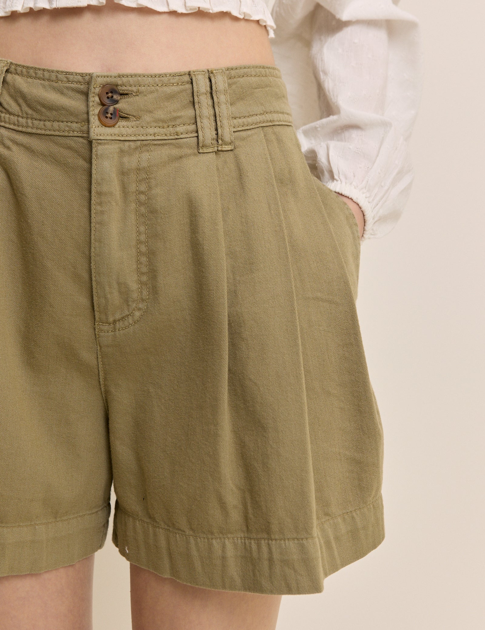 Khaki High Waisted Albie Twill Short