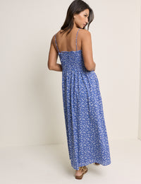 Blue Floral Shirred Rita Midi Dress