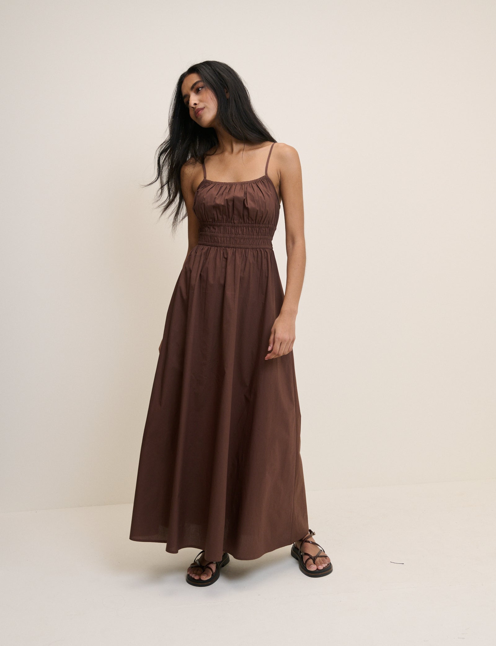 Brown Shirred Jocelyn Maxi Dress Brown Shirred Jocelyn Maxi Dress