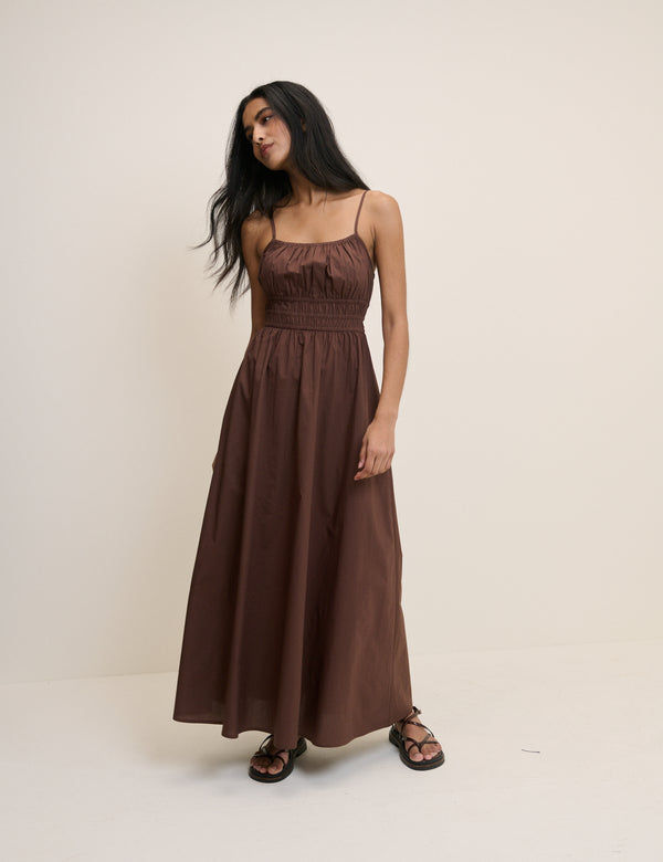 Chocolate Brown Shirred Jocelyn Maxi Dress