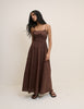 Brown Shirred Jocelyn Maxi Dress