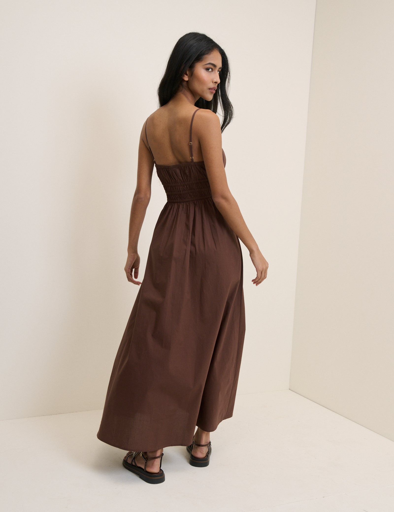 Brown Shirred Jocelyn Maxi Dress Brown Shirred Jocelyn Maxi Dress