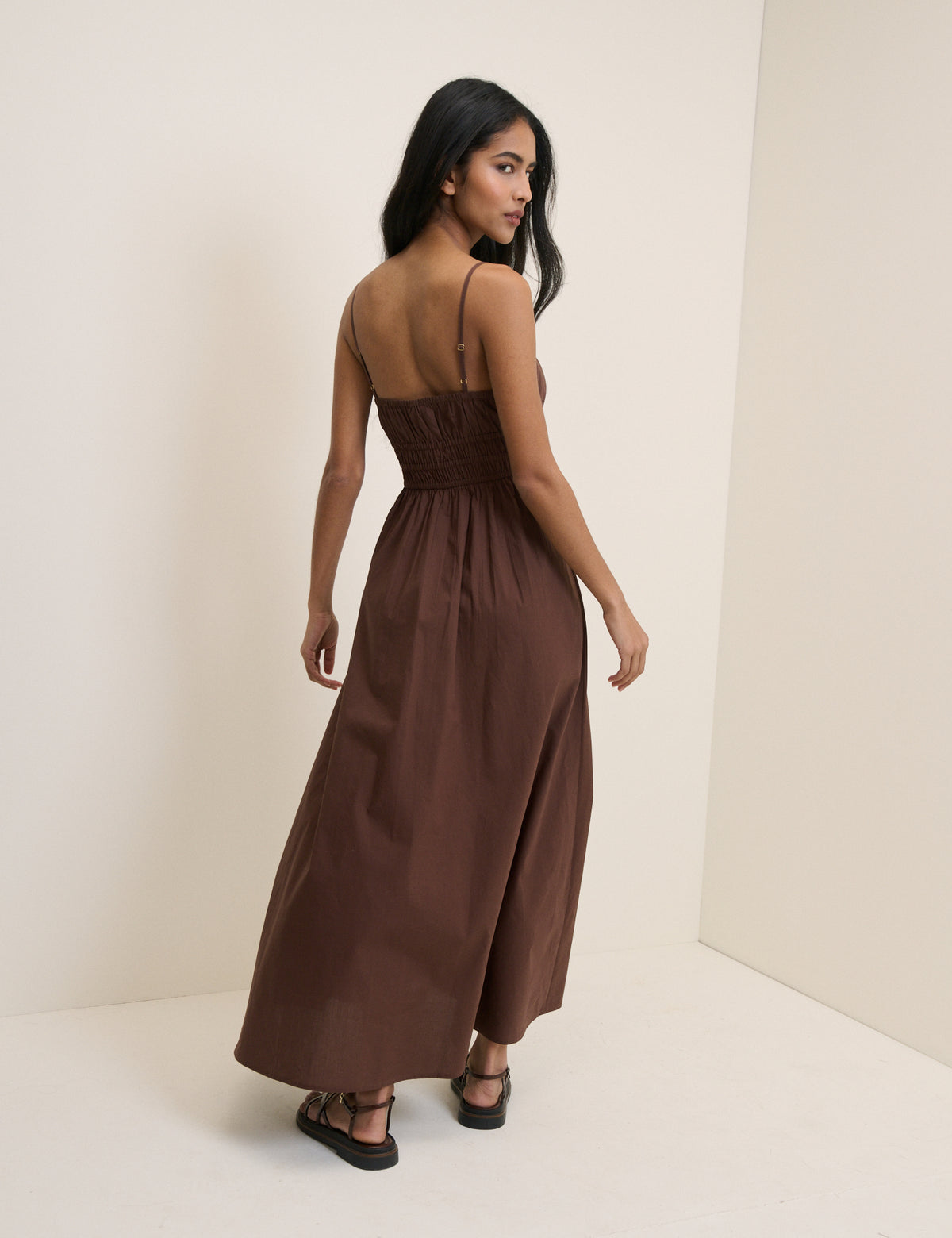 Brown Shirred Jocelyn Maxi Dress