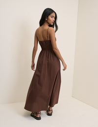Brown Shirred Jocelyn Maxi Dress