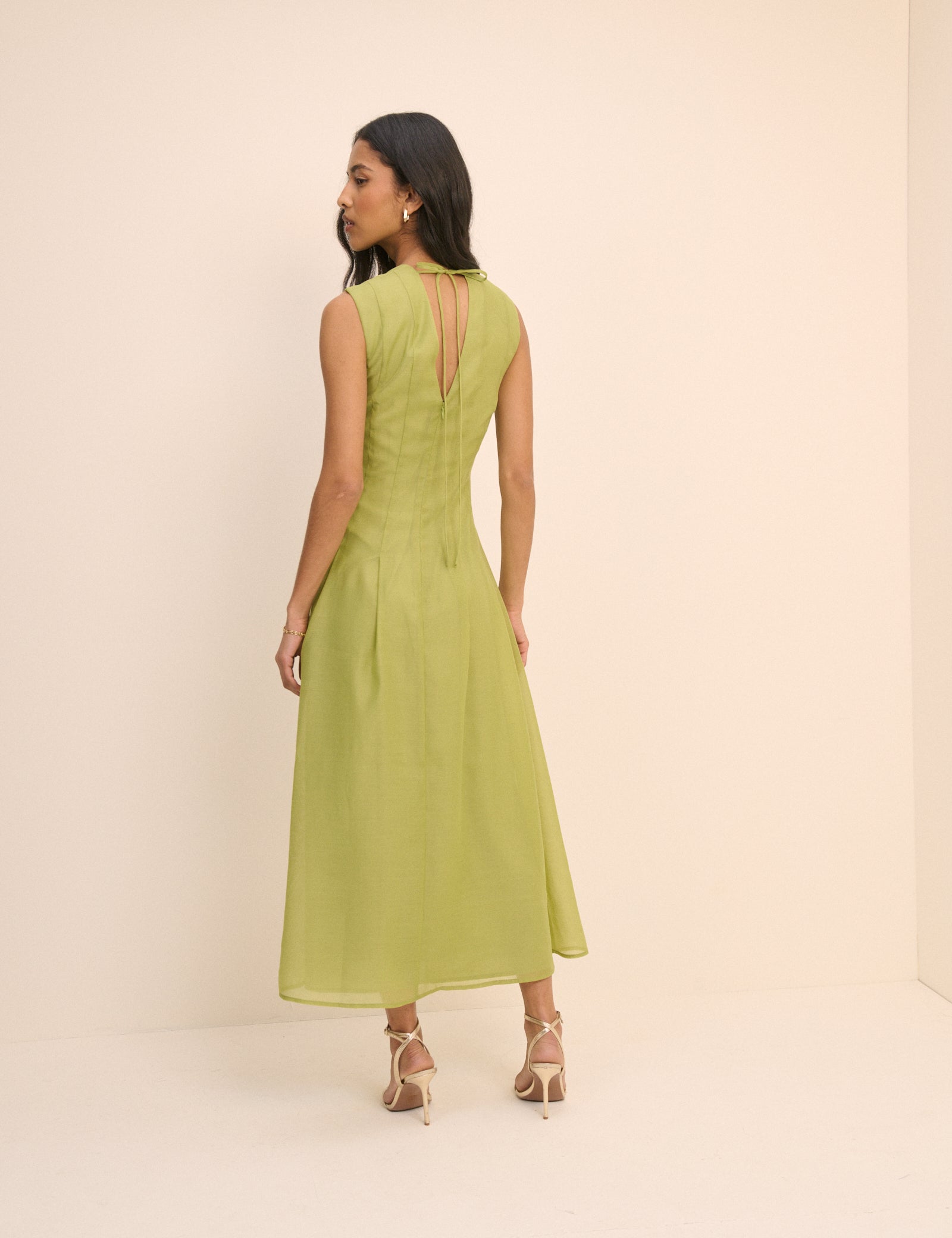 Light Green Pleated V-Neck Ohana Midaxi Dress