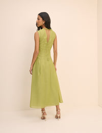 Light Green Pleated V-Neck Ohana Midaxi Dress