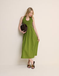 Green Shirred Halterneck Caterina Midi Dress