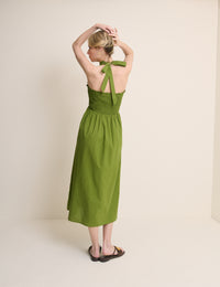 Green Shirred Halterneck Caterina Midi Dress
