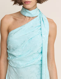 Light Blue Floral Satin Oceane Maxi Dress