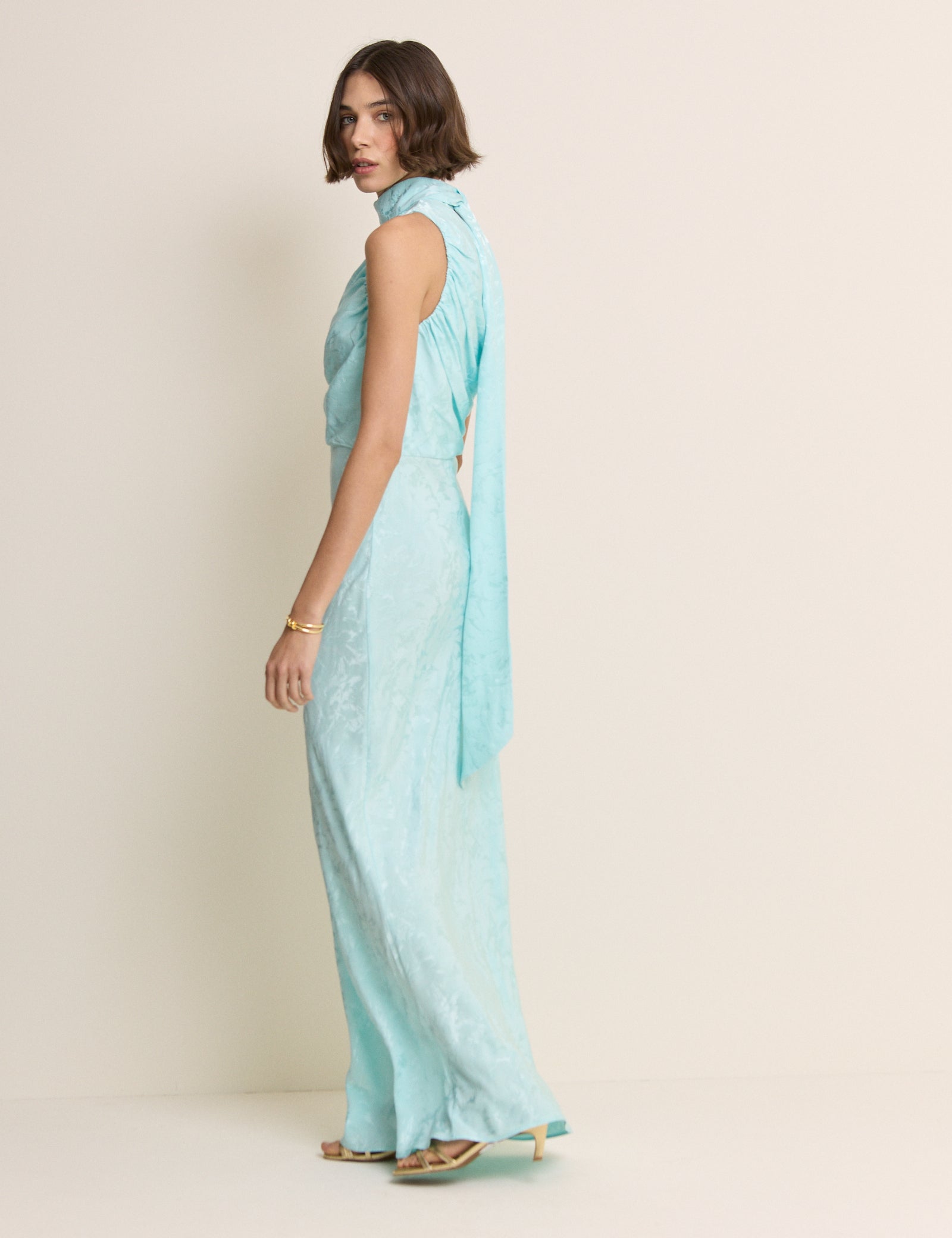 light blue floral midi dress Light Blue Floral Satin Oceane Maxi Dress