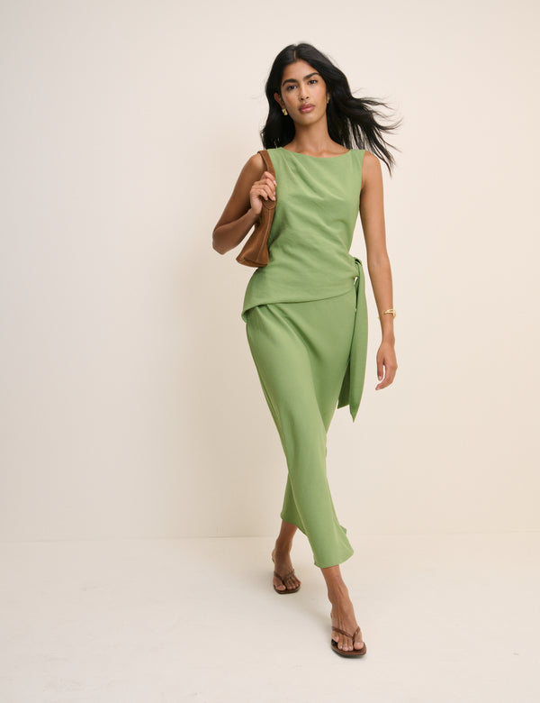 Green Boat Neck Sleeveless Elvie Maxi Dress