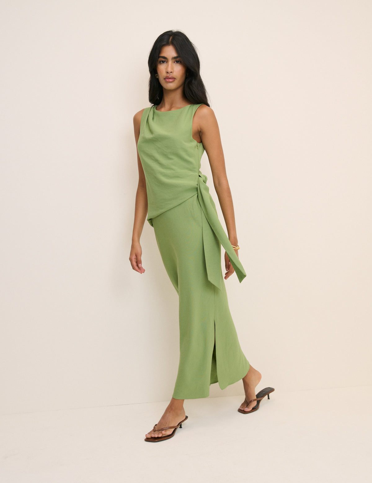 Green Boat Neck Sleeveless Elvie Maxi Dress