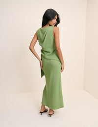 Green Boat Neck Sleeveless Elvie Maxi Dress