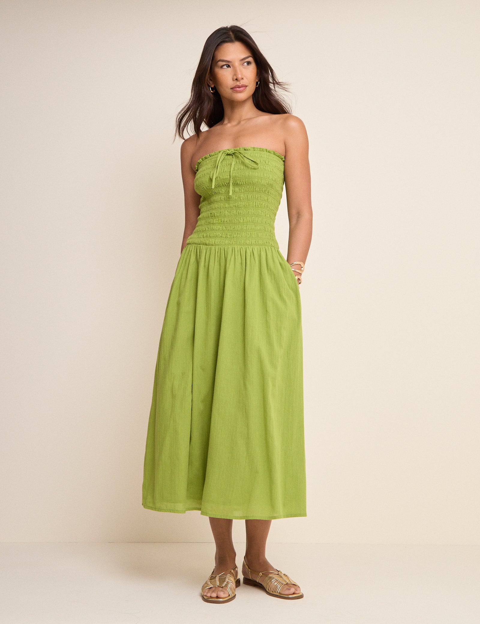 Green Bandeau Mandy Midi Dress
