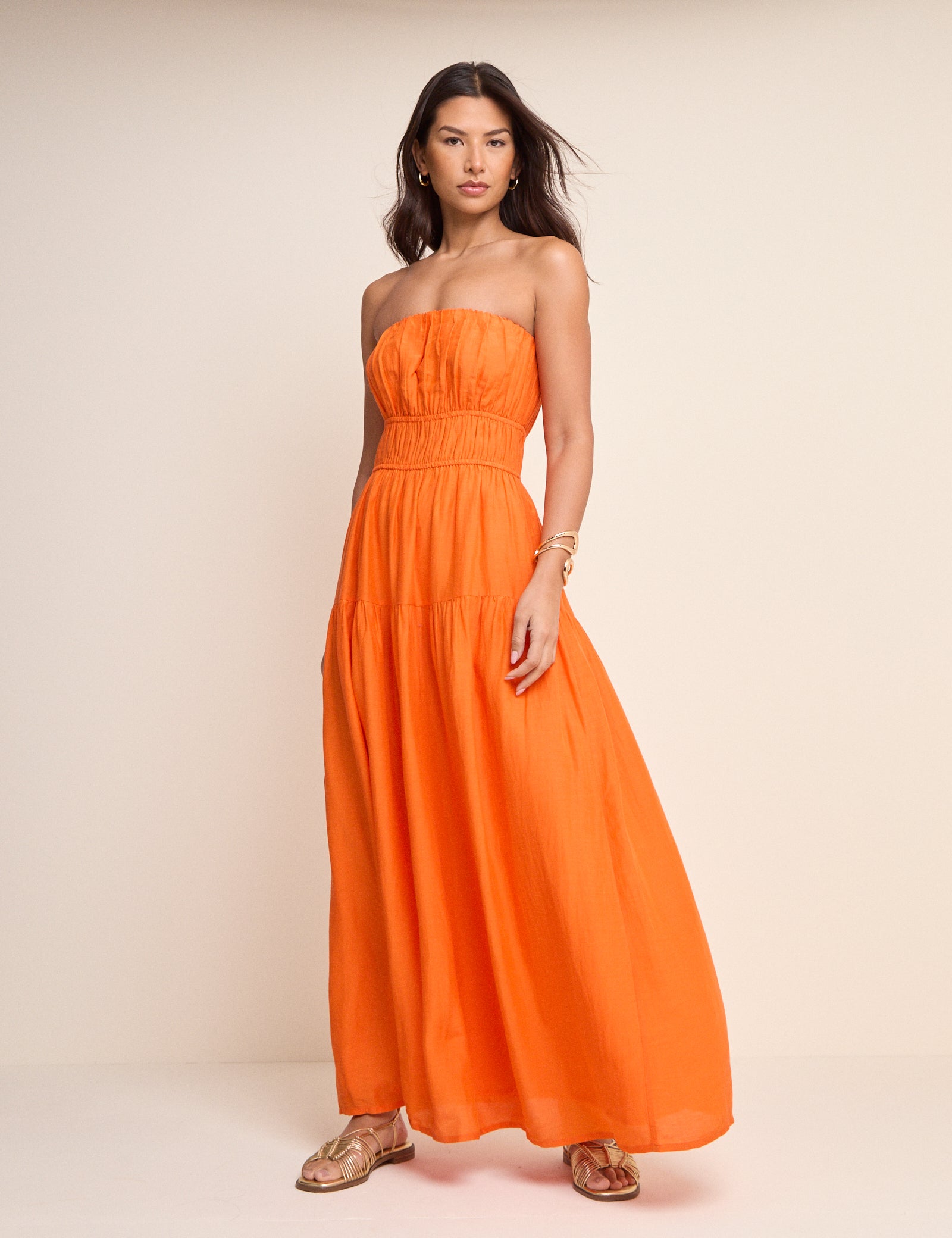 Orange Tiered Bandeau Tabitha Maxi Dress