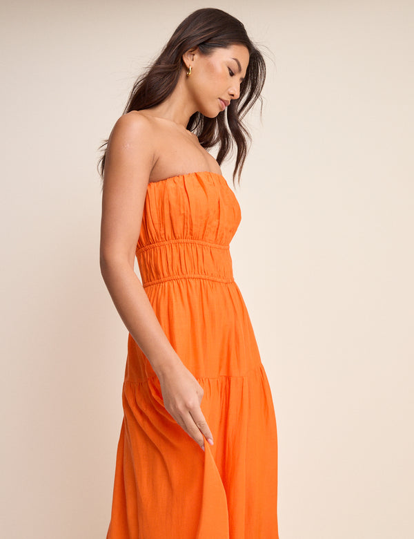 Orange Tiered Bandeau Tabitha Maxi Dress