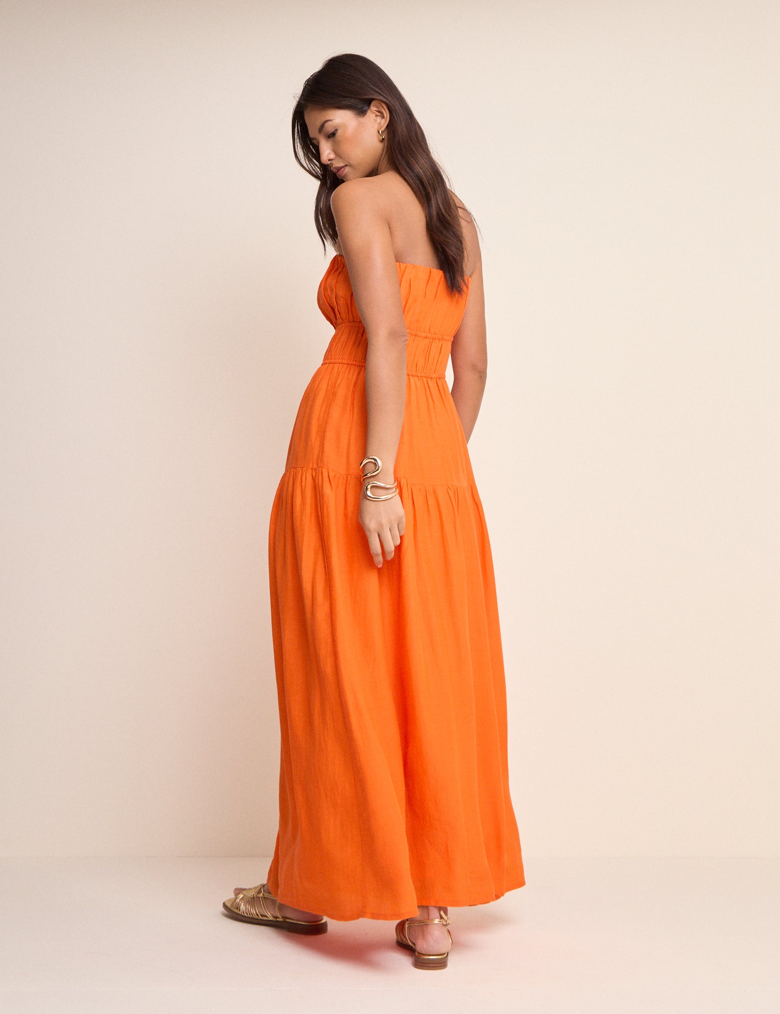 Orange Tiered Bandeau Tabitha Maxi Dress