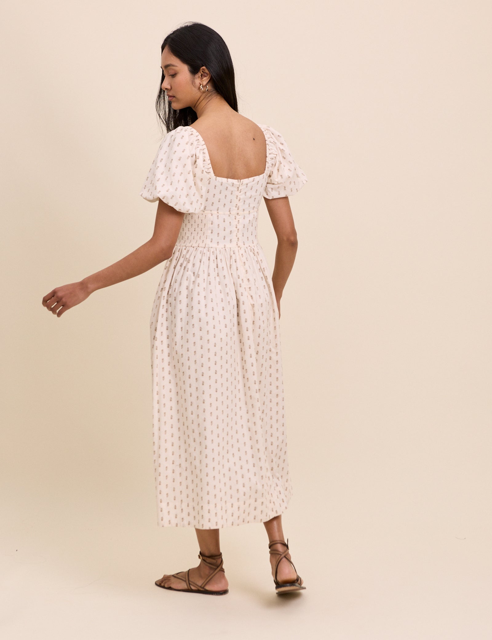 Ivory Floral Puff Sleeve Mara Midi Dress