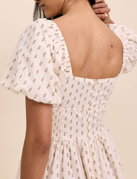 Ivory Floral Puff Sleeve Mara Midi Dress
